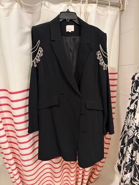 cinq a sept Black Blazer dress with Crystal Shoulder Fringe